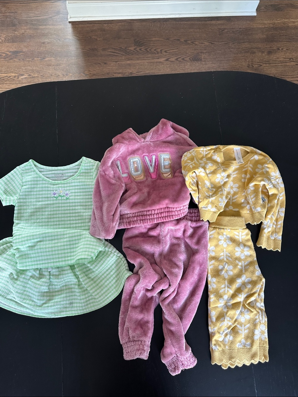 Girls' Pink Plush Hoodie Set, Yellow Floral Knit Co-Ord. Tops and bottoms